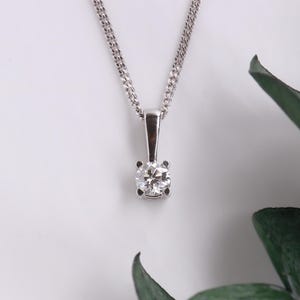 Platinum Diamond Solitaire Pendant: Round Brilliant Cut, 0.50ct, 9ct White Gold Chain
