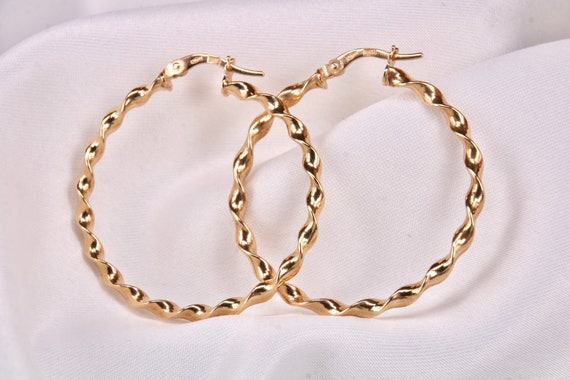 9ct Gold Twist Hoop Earrings,Vintage 9k Gold Hoop