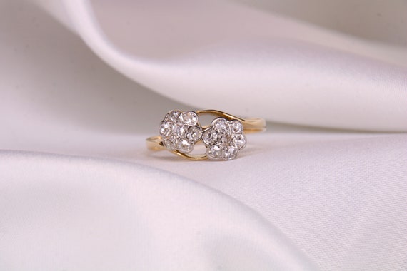 18ct Gold Diamond Daisy Ring,18k Yellow Gold,Twin
