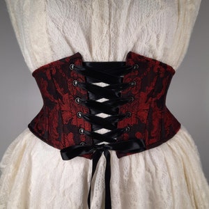 Black and Red Brocade Waspie Corset