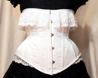 White Satin Lace Underbust Corset 22"