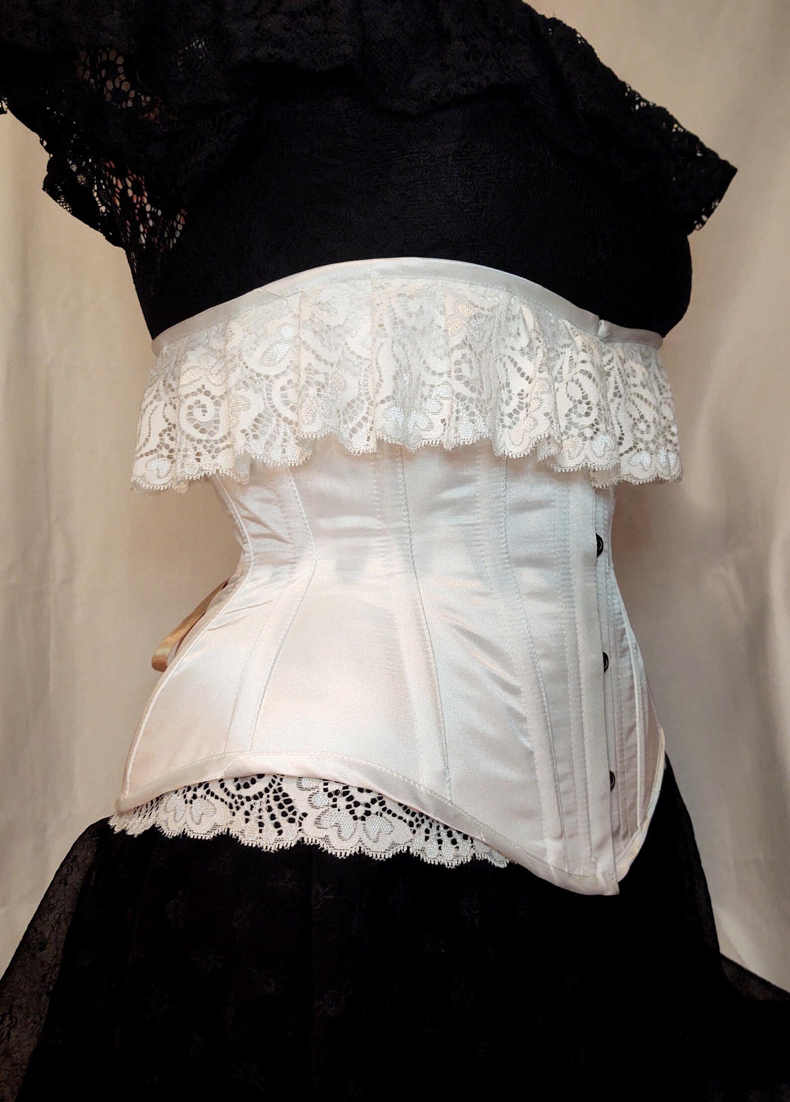 White Satin Underbust Corset with Zipper Front