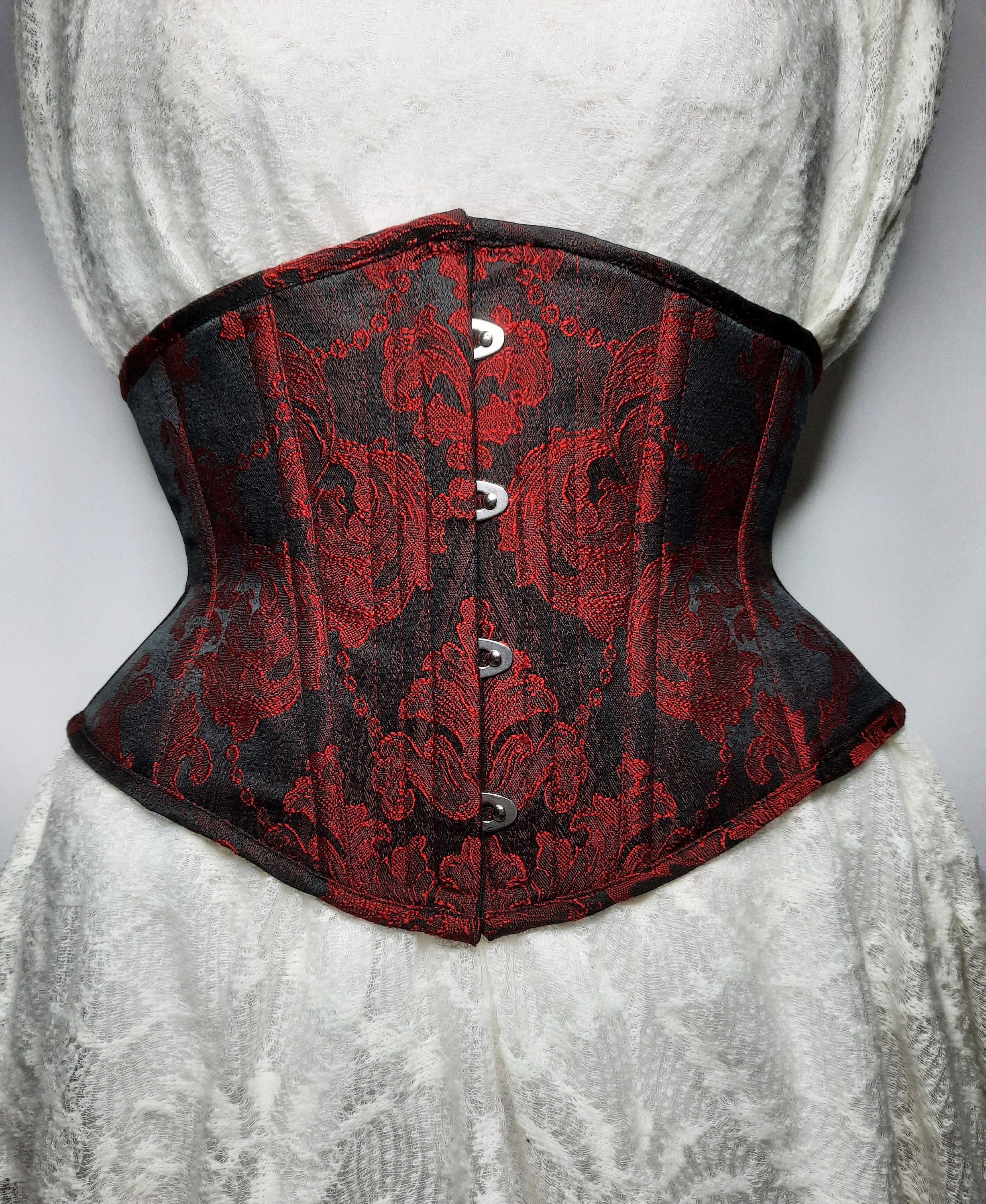 Black and Red Brocade Underbust Cincher Corset - Etsy display picture 2