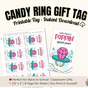 Printable Candy Ring Gift Tag Back to School | Student Treat Tag | Teacher Gift Favor | Classroom Gifts