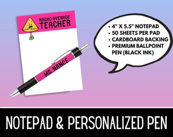 Teacher Notepad,  Personalized Teacher Gifts, Personalized Pen