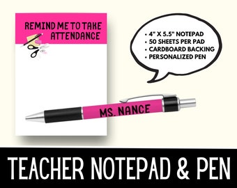Teacher Notepad,  Personalized Teacher Gifts, Personalized Pen