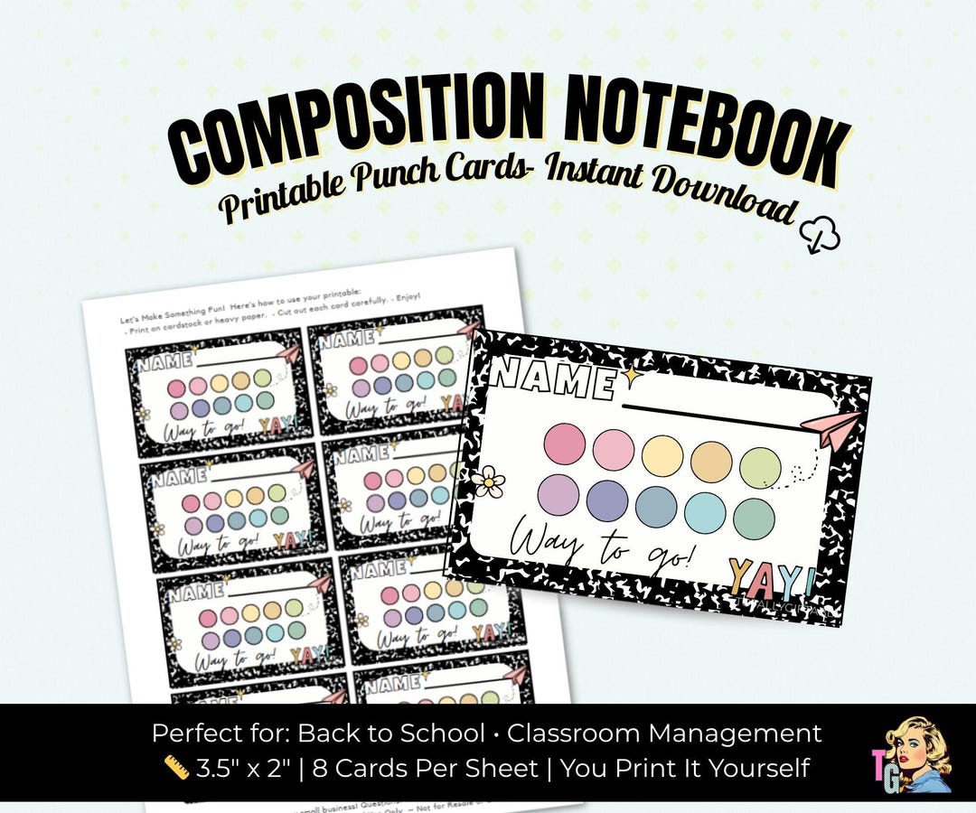 Composition Notebook Reward Punch Cards | Classroom Management | Kids ...