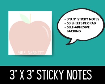 Personalized Teacher Sticky Notes: Apple Design, 3" x 3"