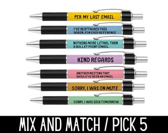 Sarcastic Office Pens Set: Funny Coworker Gift, Work Humor (5-Pack)