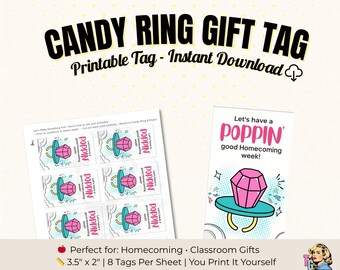 Homecoming Candy Ring Gift Tags: Retro-Inspired Printable (PDF)