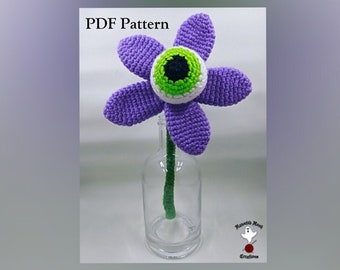 Patrón de crochet de flor de globo ocular, flor de crochet de Halloween, flor espeluznante, patrón de flor espeluznante