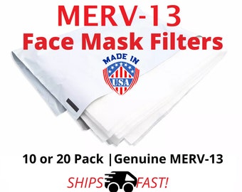 Face Mask Filters MERV 13 - 10, 20-Pack | USA Made | Pocket Inserts For Masks - Universal Fit, Reusable Material | No Fiberglass