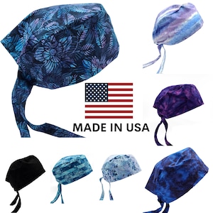 Scrub Caps | Surgical Cap Medical Doctor Nurse Hat | Made in USA | 100% Organic Cotton | Washable Reusable | Hand Dyed | Purple Blue
