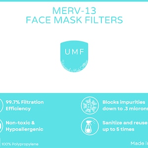 MERV-13 Face Mask Filters 10-Pack | Made in USA | Pocket Inserts - Universal, Reusable, Washable - MERV Filter Material For Masks