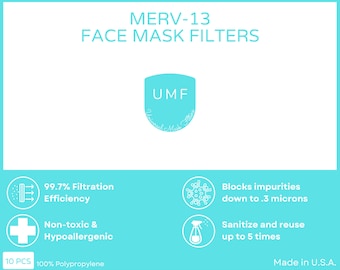 MERV-13 Face Mask Filters 10-Pack | Made in USA | Pocket Inserts - Universal, Reusable, Washable - MERV Filter Material For Masks