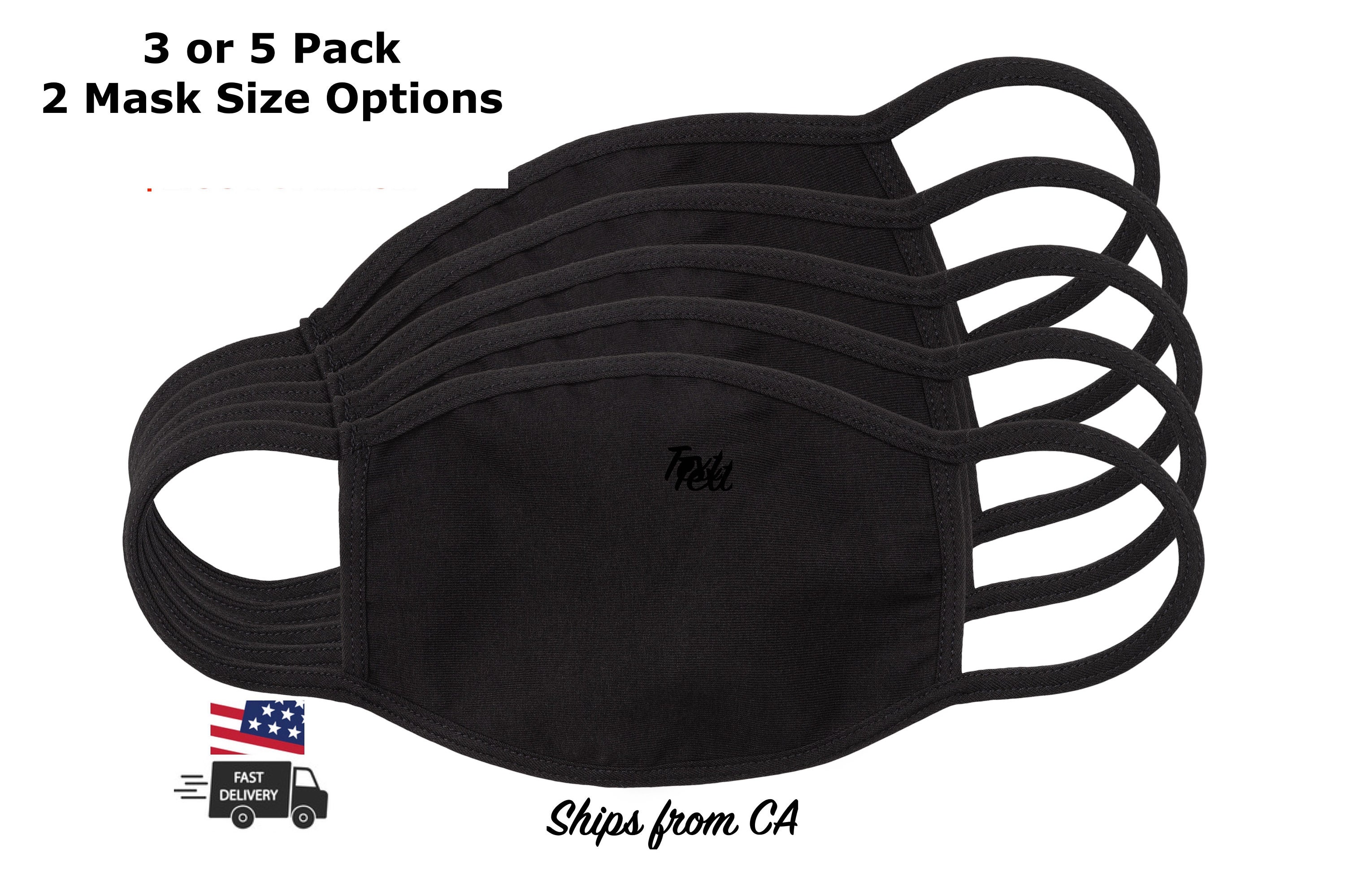 3 5 Face Mask Pack of Adult Black Face Masks Cotton Etsy