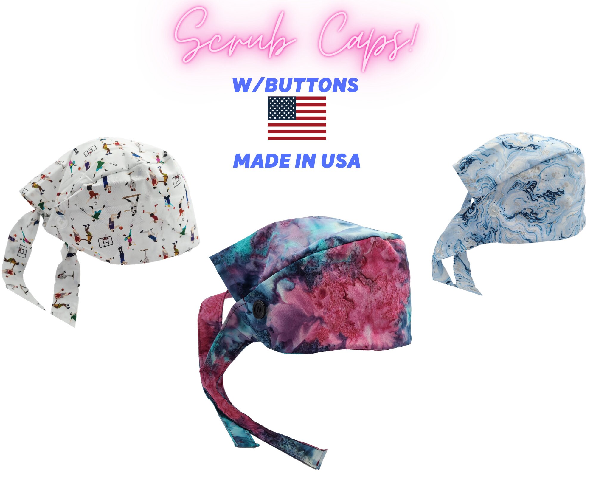 Scrub Caps w/ Face Mask Buttons Surgical Cap Medical Doctor Etsy