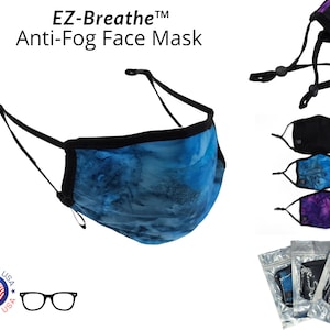Anti-Fog Face Mask for Glasses | Nose Seal | Adjustable Ear Loops | 100% Organic Cotton  | Handmade in USA | Washable Reusable