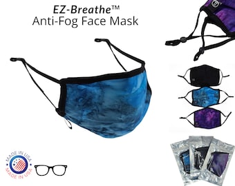 Anti-Fog Face Mask for Glasses | Nose Seal | Adjustable Ear Loops | 100% Organic Cotton  | Handmade in USA | Washable Reusable