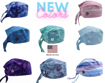 Scrub Caps w/ Buttons | Surgical Cap Medical Doctor Nurse Hat | Made in USA | 100% Organic Cotton | Washable Reusable