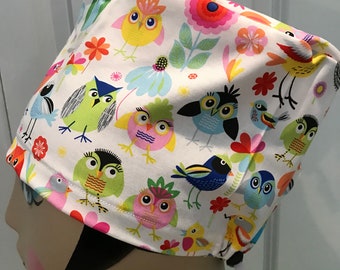 Women's Scrub hat, head covering, chemo cap~ Birds!