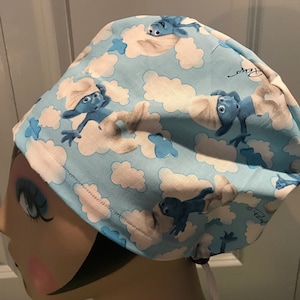 Women&#39;s or Men&#39;s Scrub hat (Euro Style or Men&#39;s Tie Back), head covering, chemo cap~ Smurfs!!