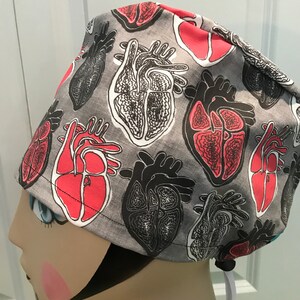Women&#39;s or Men&#39;s Scrub hat (Euro Style or Men&#39;s Tie Back), head covering, chemo cap~ Heart Anatomy