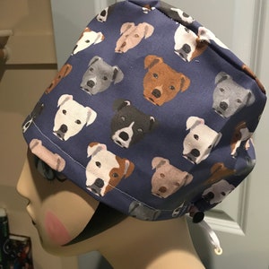 Women's or Men's Scrub hat (Euro style or men's tie back), head covering, chemo cap~ Staffordshire Bull Terriers / Pit Bulls!