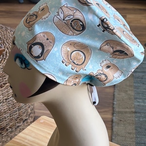 Women&#39;s Scrub hat, head covering, chemo cap~ Pregnant Forest Animals!