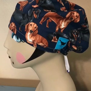 Men's or Women's Scrub hat (Euro style or men's tie back), head covering, chemo cap~ Dachshunds!