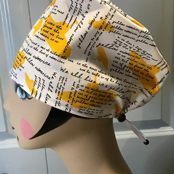 Women's Scrub hat, head covering, chemo cap~ Beatles Yellow Submarine