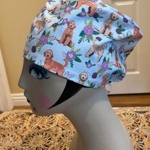 Women's Scrub hat, head covering, chemo cap~ Goldendoodles #2!