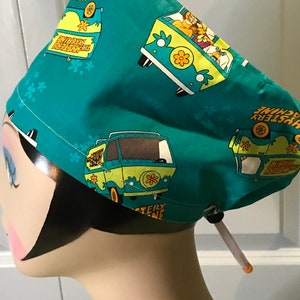 Women&#39;s or Men&#39;s Scrub hat (Euro Style or Men&#39;s Tie Back), head covering, chemo cap~ Mystery Machine/Scooby Doo