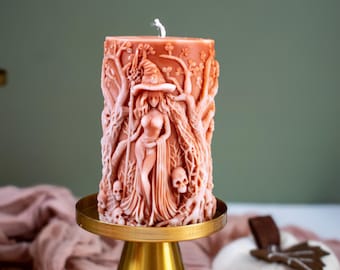 Handmade Halloween Witch & Skulls Candle: Soy Beeswax Blend
