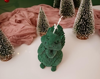 Handcrafted Squirrel Candle: Eco-Friendly Soy and Bee Wax, Christmas Decor
