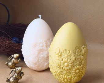 Bougie oeuf de tournesol : cire de soja et d'abeille, décoration de Pâques faite main