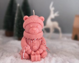 Bear Christmas Candle , Scented Soy Beeswax,  Festive Decor