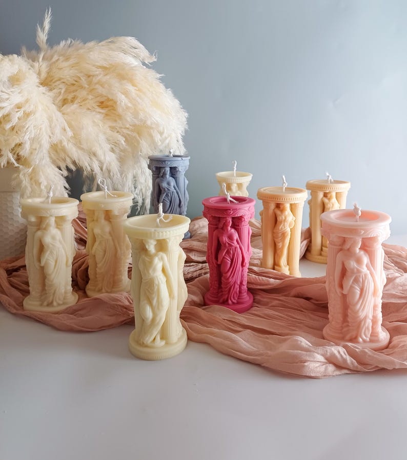 Vela de cera de soja y abeja hecha a mano con la diosa griega Atenea: colores personalizables imagen 3