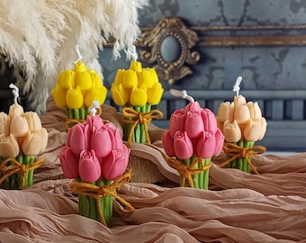Vela de ramo de tulipanes: decoración ecológica para el hogar hecha de soja y cera de abejas