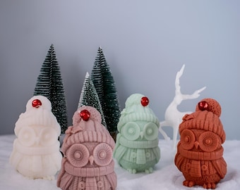 Christmas Owl Candle,Handmade Soy Beeswax Festive Decor