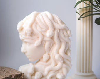 Handmade Medusa Candle: Greek Goddess Art, Eco-Friendly Soy & Bee Wax