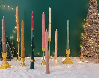 Bougie pilier en cire d'abeille et sapin de Noël fait main, décoration respectueuse de l'environnement