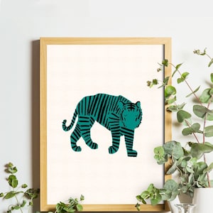 Green Tiger / Big Cat / Wild Animal / Illustration Print / Wall Art/ A4 A3 / Birthday Present / Housewarming Gift