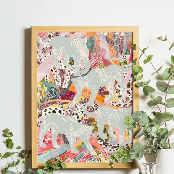 Big Cat Silhouettes / Jungle / Tropical / Illustration Print / Wall Art/ A4 A3 / Birthday Present / Housewarming Gift