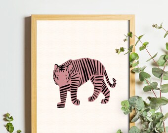 Pink Tiger / Big Cat / Wild Animal / Illustration Print / Wall Art/ A4 A3 / Birthday Present / Housewarming Gift