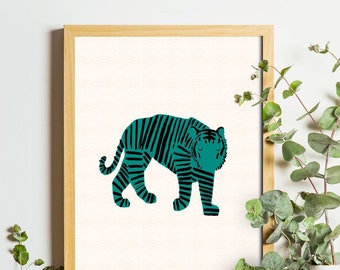 Green Tiger / Big Cat / Wild Animal / Illustration Print / Wall Art/ A4 A3 / Birthday Present / Housewarming Gift