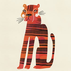 Patterned Big Cat Print / Big Cats / Jungle / Illustration Print / Wall Art/ A4 A3 / Birthday Present / Housewarming Gift