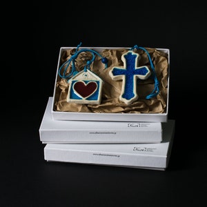 Handmade Ceramic Cross - House Gift Box, Hanging Home Decor, Greek Souvenir, Athenian Street Stories