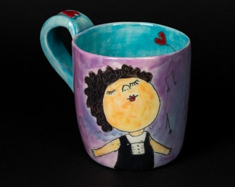 Handmade Ceramic Musician Mug, Housewarming Gift, Kitchen Decor, Home Decor, Coffee Lover, Athenian Street Stories
