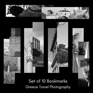Set di 10 segnalibri, segnalibro di carta, regalo per gli amanti dei libri dalla Grecia, bianco e nero, accessori per libri, souvenir greco, storie di strada ateniesi